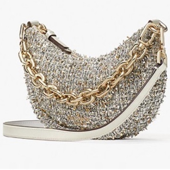 kate spade Handbags - Kate Spade NY smile Tweed Boucle Chain Crossbody Bag Silver Gold